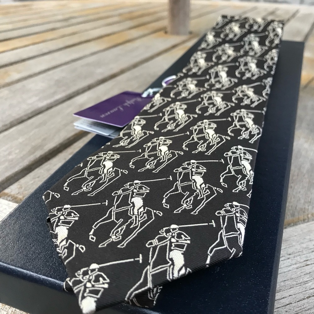 🔥SUMMER 26’🔥💯🆕RALPH LAUREN PURPLE LABEL ART DECO POLO PLAYER MOTIF TIE FIRE🔥